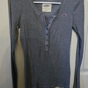 Hollister Grey Long Sleeve Henley Shirt